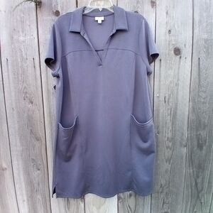 J Jill Fit Sleek Double Knit Polo Dress Large Gray Active Athletic Athleisure